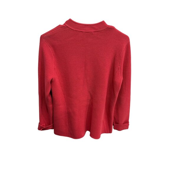 Talbots Petites Red Silk Blend Textured Cardigan Jacket Buttoned Pockets Sz PS - Picture 2 of 9